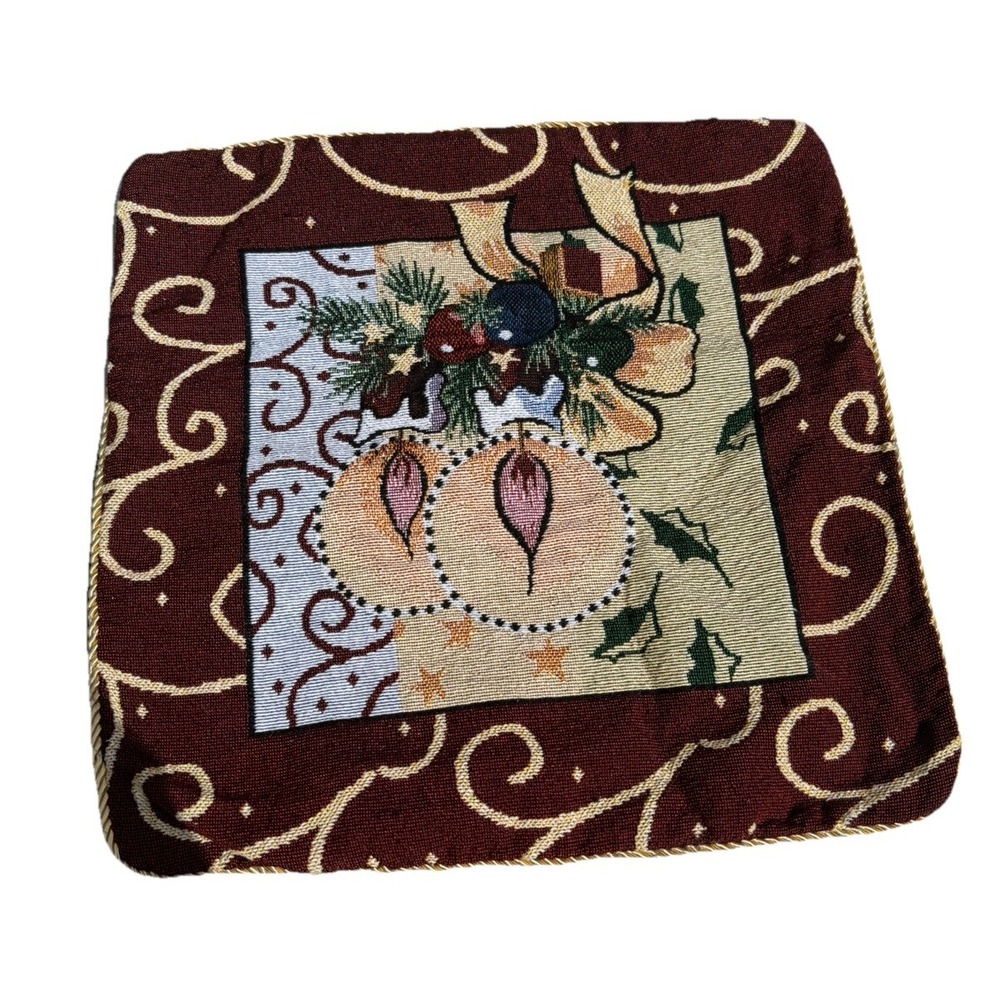 Throw Pillow Tapestry Case Slip Zip Cover Double Sided Christmas Ornaments Green
